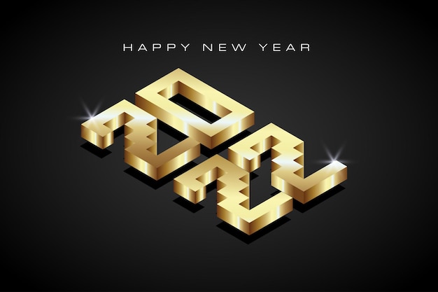 2022 gold isometric Text. Happy New Year 2022. suitable for greeting, invitations, banner or background design of 2022. Vector design illustration