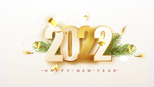 2022 golden decoration holiday on beige background. 2022 Happy New Year background. Vector illustration.