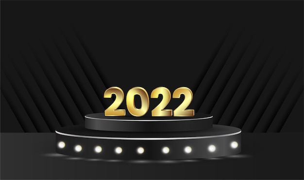 2022 golden text decoration on podium with dark background