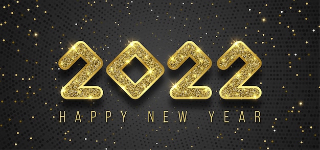 2022 happy new year background black gold banner