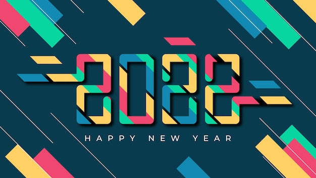 2022 happy new year background with colorful numbers and abstract lines