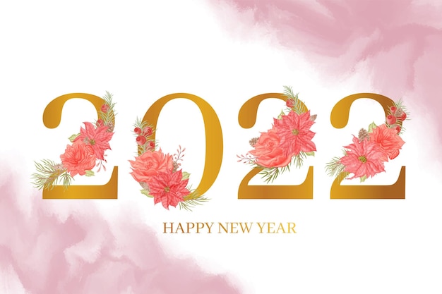 2022 happy new year background with watercolor flower ornament