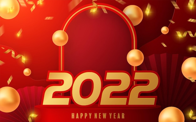 2022 Happy new year christmas design template. logo Design for greeting cards or for branding, banner, cover, card Happy new year 2022 with paper cut art and craft style on paper color background.