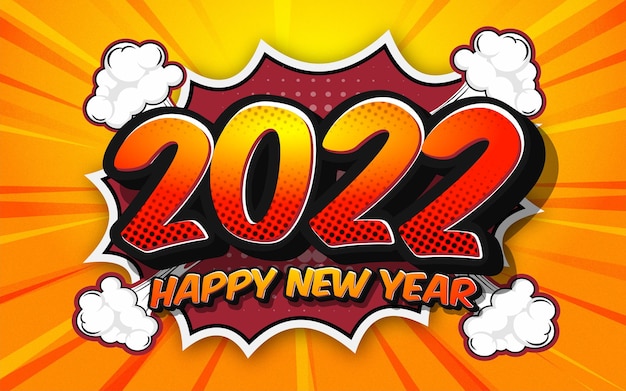 2022 happy new year comic style design banner