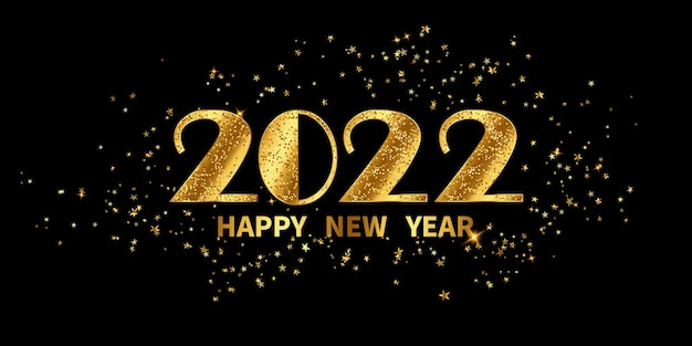 2022 Happy New Year Gold background and christmas themed Celebration party banner and cards.