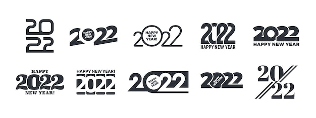 Vector 2022 happy new year logo different variations text design templates set on white background