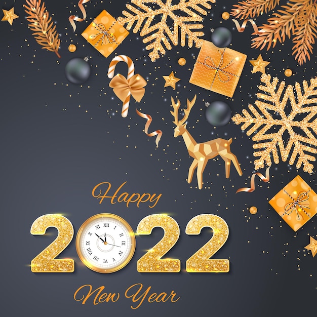 2022 Happy New Year Merry Christmas Background banner flyer card Holiday vector with confetti