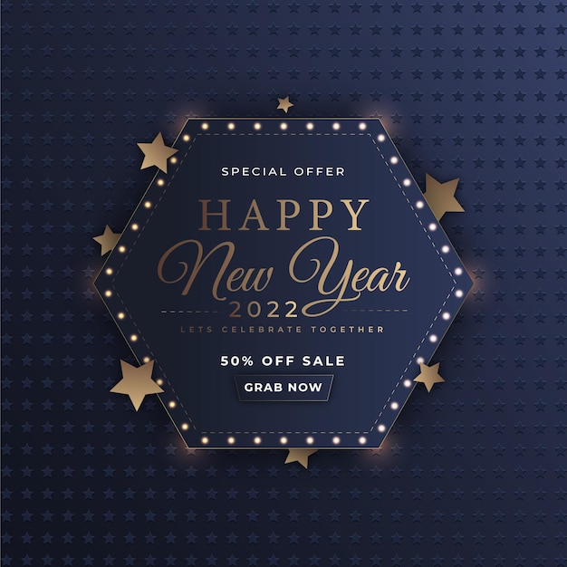 2022 Happy new year party celebration gold and dark luxury social media post banner template design