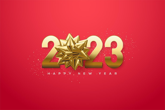 2022 happy new year with fancy gold numbers and ribbon