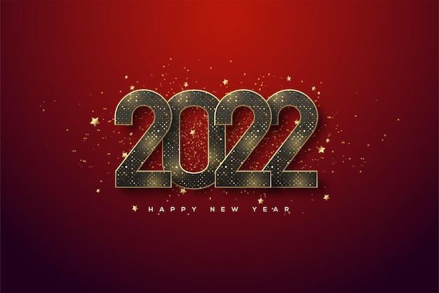 2022 happy new year with gold glitter numbers