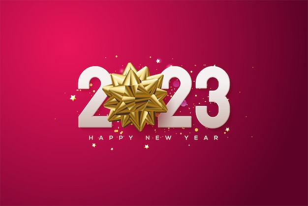 2022 happy new year with white numbers and luxury gold ribbon