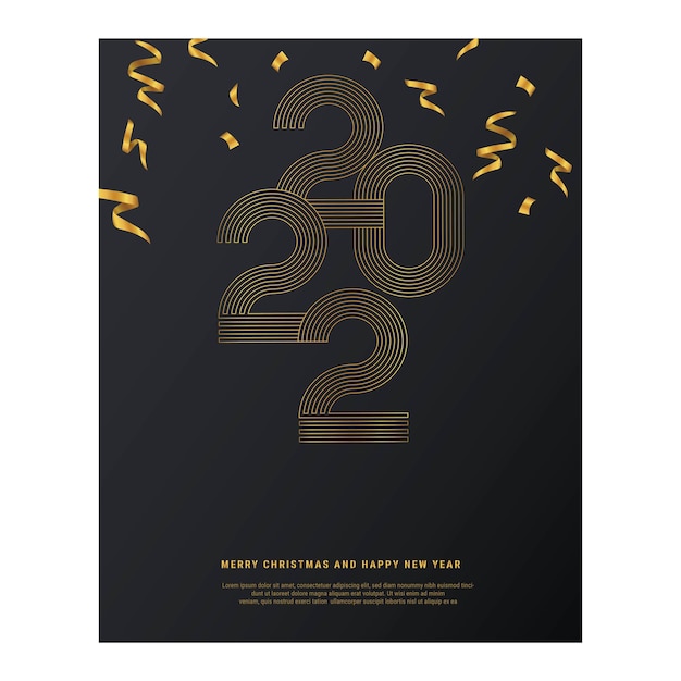 2022 Luxury Merry Christmas and happy new year greeting card with golden custom number and confetti