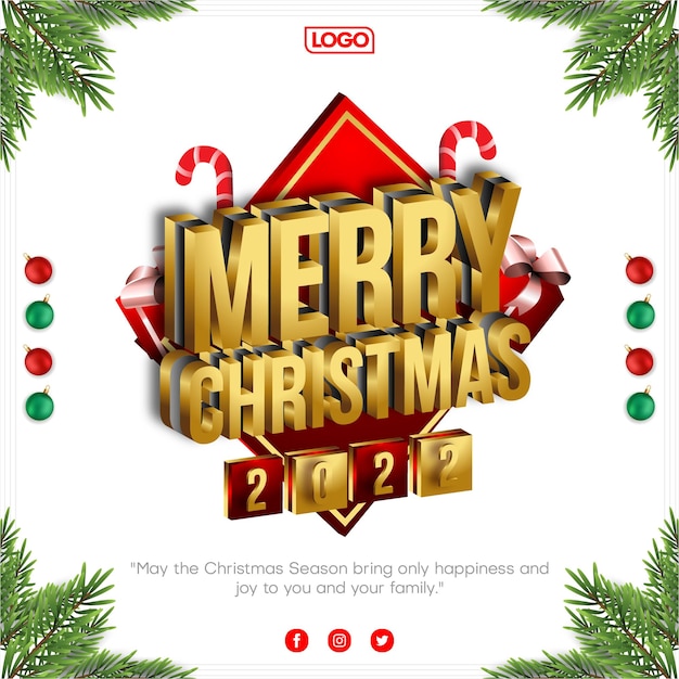 2022 merry christmas square poster template design