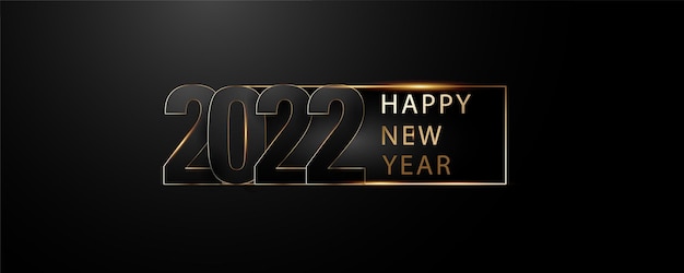 2022 New Year banner, Happy New year, 2022 New year banner with a dark black background with black and gold colour text