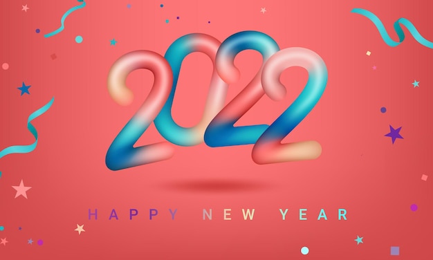 2022 New Year card template with golden 3d numbers