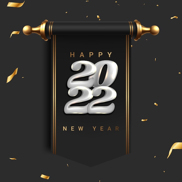 2022 New Year card template with golden 3d numbers