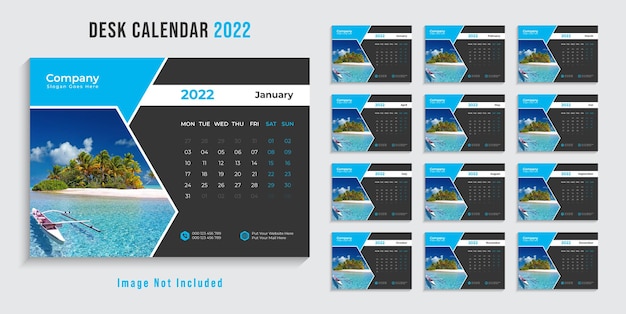 2022 new year desk calendar design Premium Vector