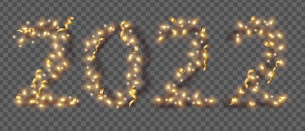 2022 New Year light vector numbers holiday bright garland Christmas festive decor illustration