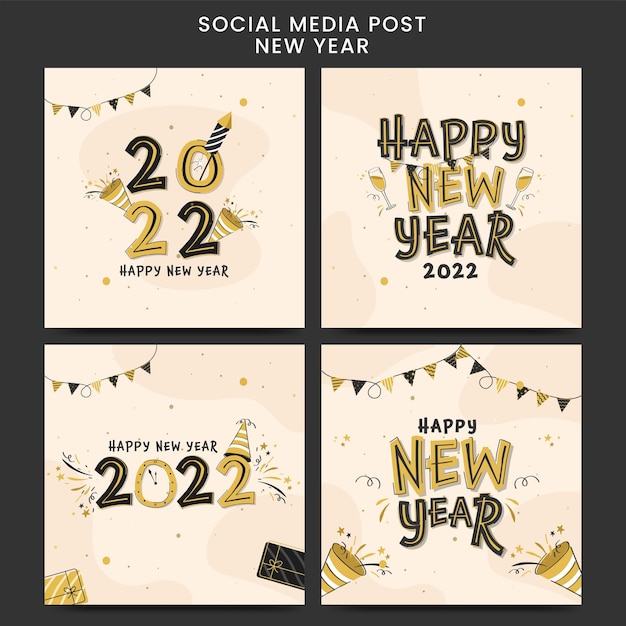 2022 New Year Social Media Posts Or Template Layout In Four Options.