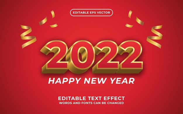 2022 Shiny Gold and Red Metallic 3D Bold Editable Vector Text Effect.