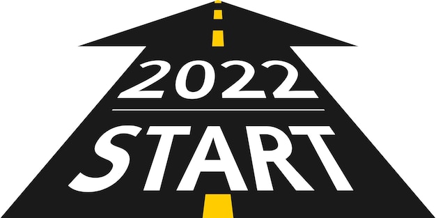 2022 start concept. New Year 2022 on the road in the form of an arrow in flat design. Vector illustration