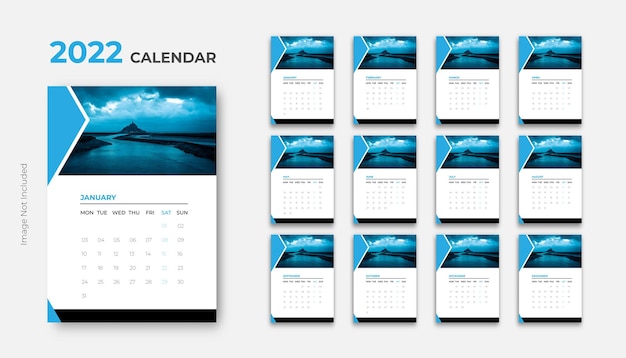 2022 wall calendar clean design printready template vector