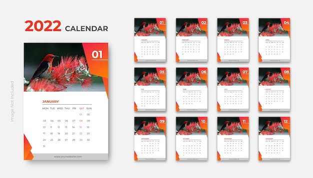 2022 wall calendar clean design printready template vector