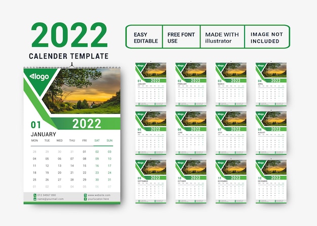 2022 wall calendar template design set