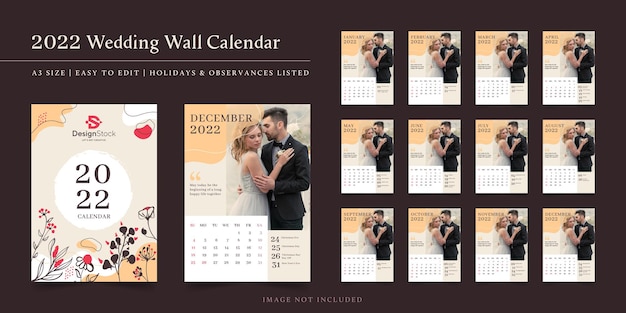 2022 wedding wall calendar with floral illustration cover design