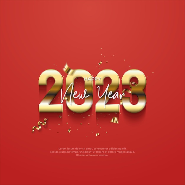 2023 3d gold numbers on red square background for celebration