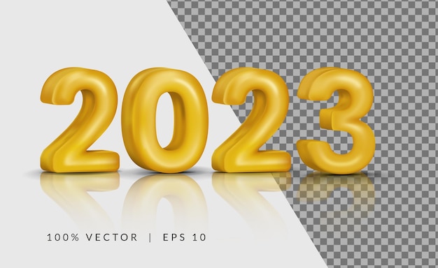 2023 3d realistic gold rendering. New Year 2023. Vector illustration