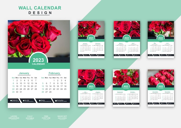 2023 business 6page wall calendar design template