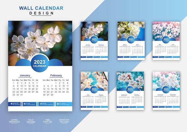 2023 business 6page wall calendar design template