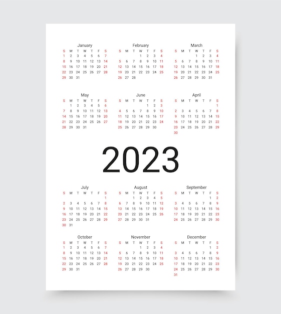 2023 Calendar Calender with 12 month Vector illustration