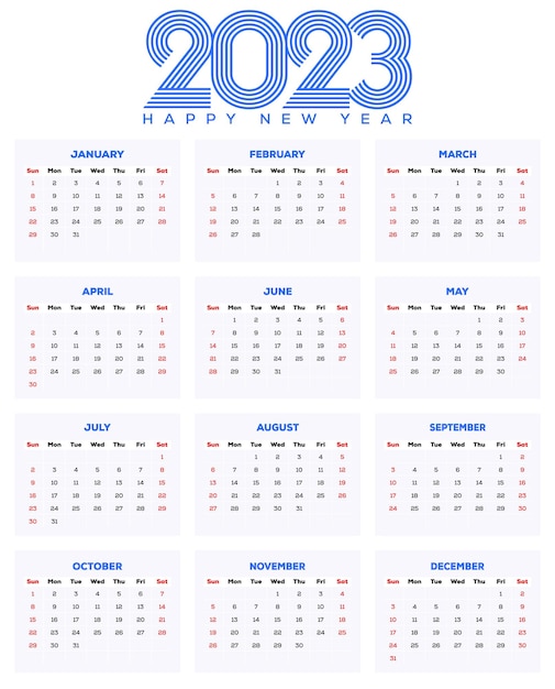 2023 calendar happy new year design