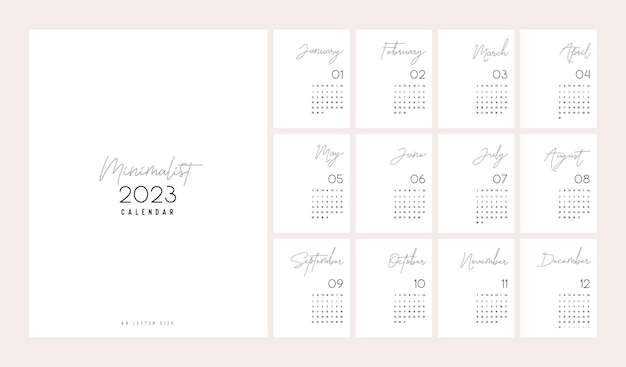 2023 Calendar Trendy Minimalist Style minimal calendar planner design for printing template set of 12 pages desk calendar vector illustration