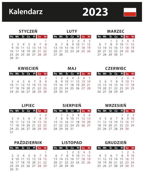 2023 Calendar - vector stock illustration. Poland, Polish version