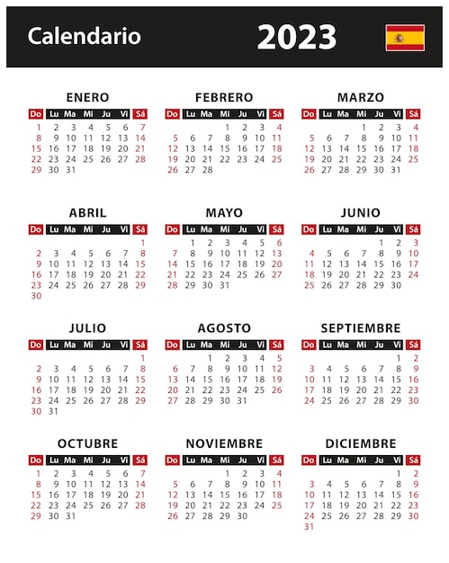 2023 Calendar - vector stock illustration. Spain, Spanish version