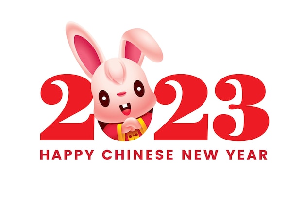 2023 chinese new year with cute rabbit popping out