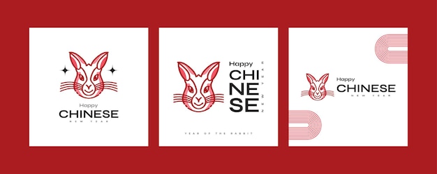 2023 Chinese New Year year of the Rabbit poster set Minimal and trendy poster template with cute rabbit illustration