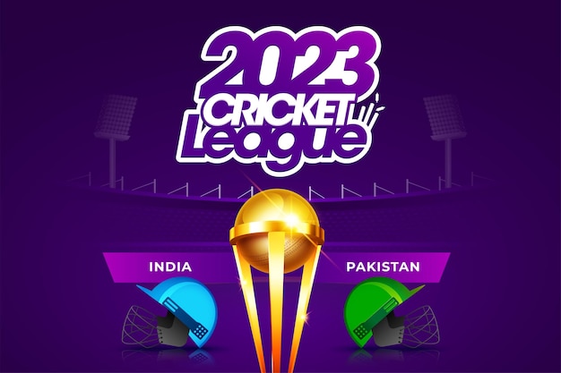 2023 Cricket Championship League India vs Pakistan match header or banner with winning trophy