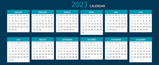 2023 Design a business or office calendar for the whole year in blue tones Vector