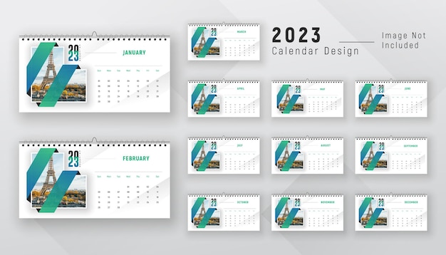 2023 desk calendar 12 page monthly modern creative planner design template