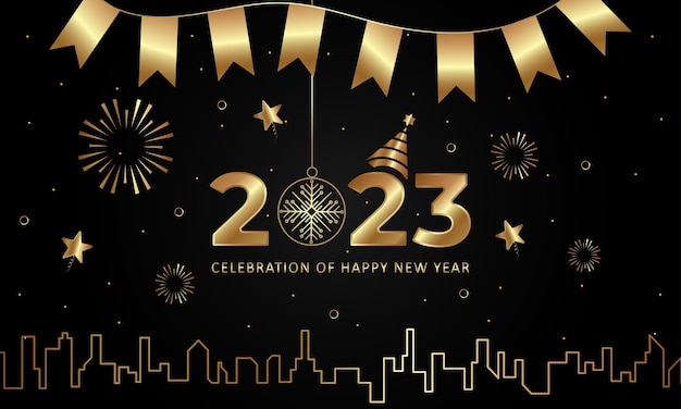 2023 gold celebration Happy new year background design illustration