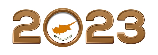 2023 gold number with the flag of Cyprus inside. 2023 number logo text design isolated on white.