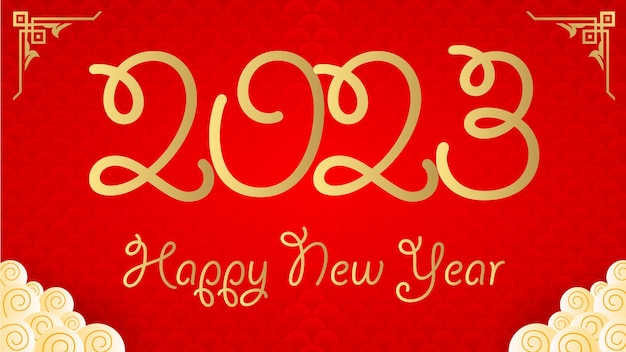 The 2023 gold for year of the rabbit 3d rendering red background gold text