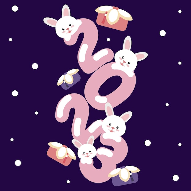 2023 Gyemyo Year New Year's Rabbit Character Illustration The muzzles of rabbits were plastered 