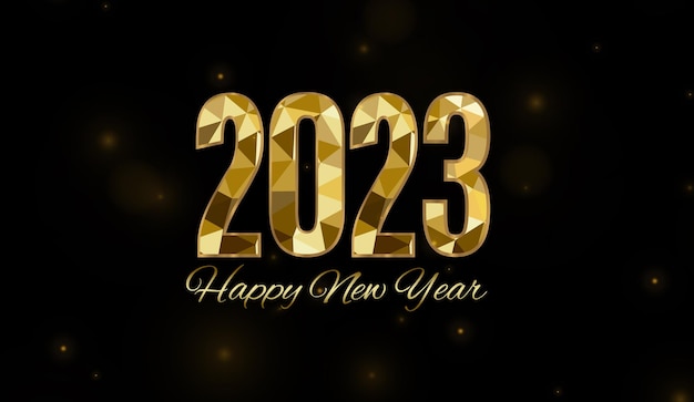 2023 Happy New Year background banner sparkling gold star lines handwritten lettering typography