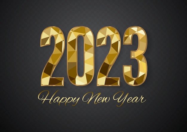 2023 Happy New Year background banner sparkling gold star lines handwritten lettering typography