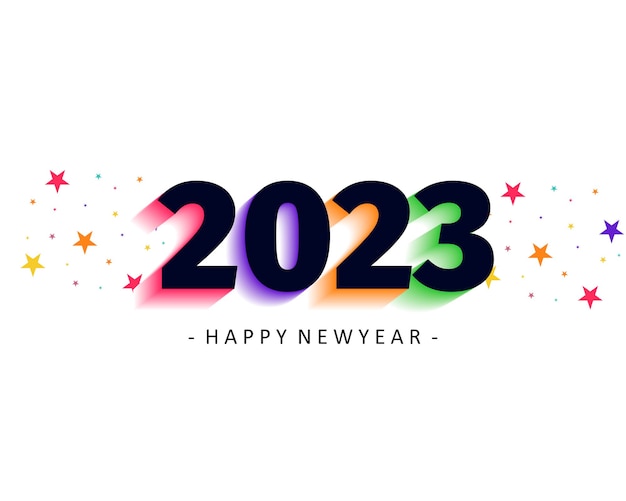 2023 happy new year in black with colorful stars